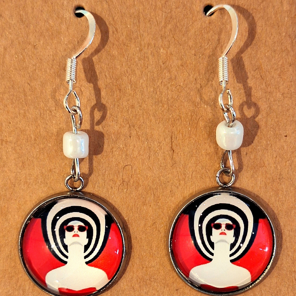 Stylish Handmade Silver-plated Red, White, And Black Art Deco Earrings